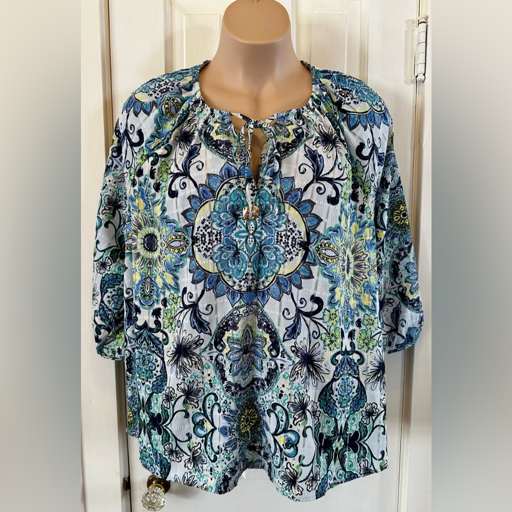 Lane Bryant Blue and Green Patterned Blouse